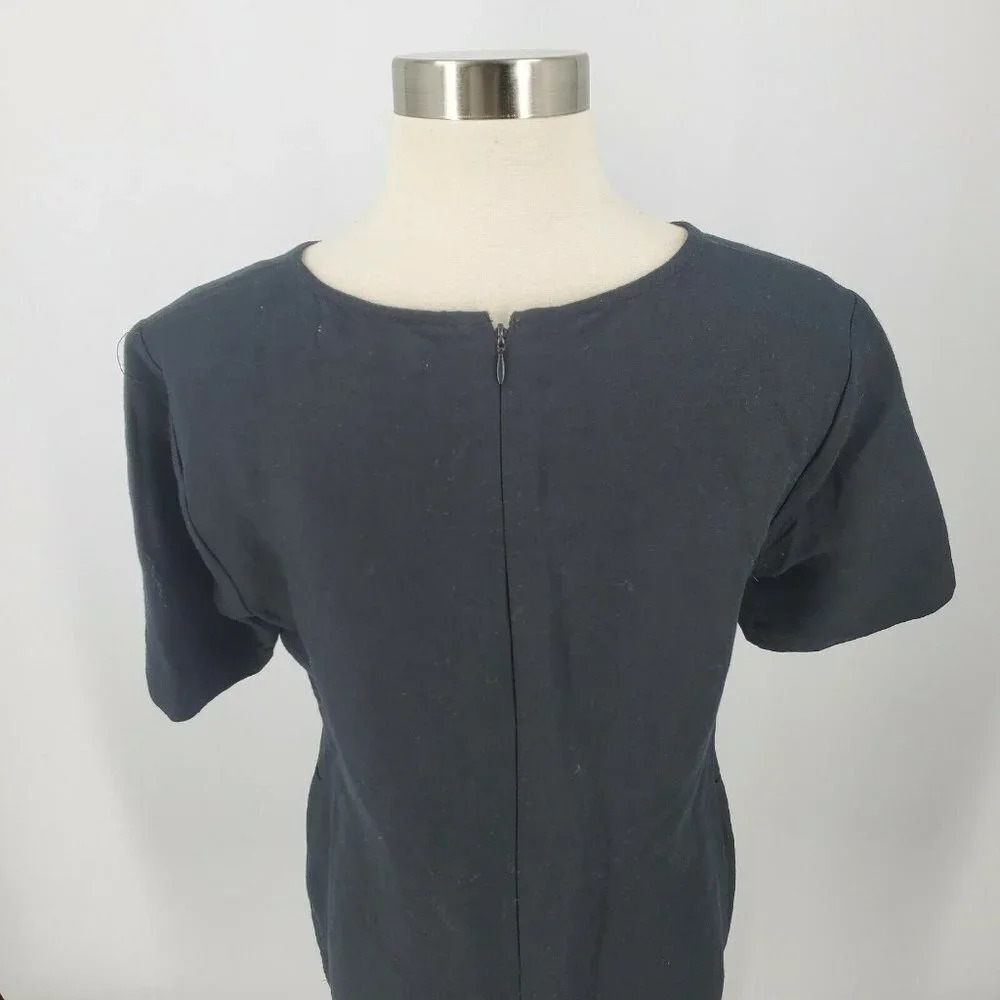 Avec‎ Les Filles Shift Dress Front Pockets Casual Black Linen Blend sz M - Picture 6 of 12